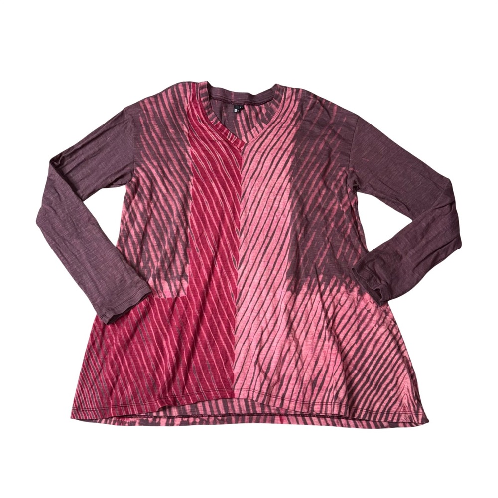 Jarbo V-Neck Long Sleeve Tunic Women Large Purple Pink Striped Cotton Excellent